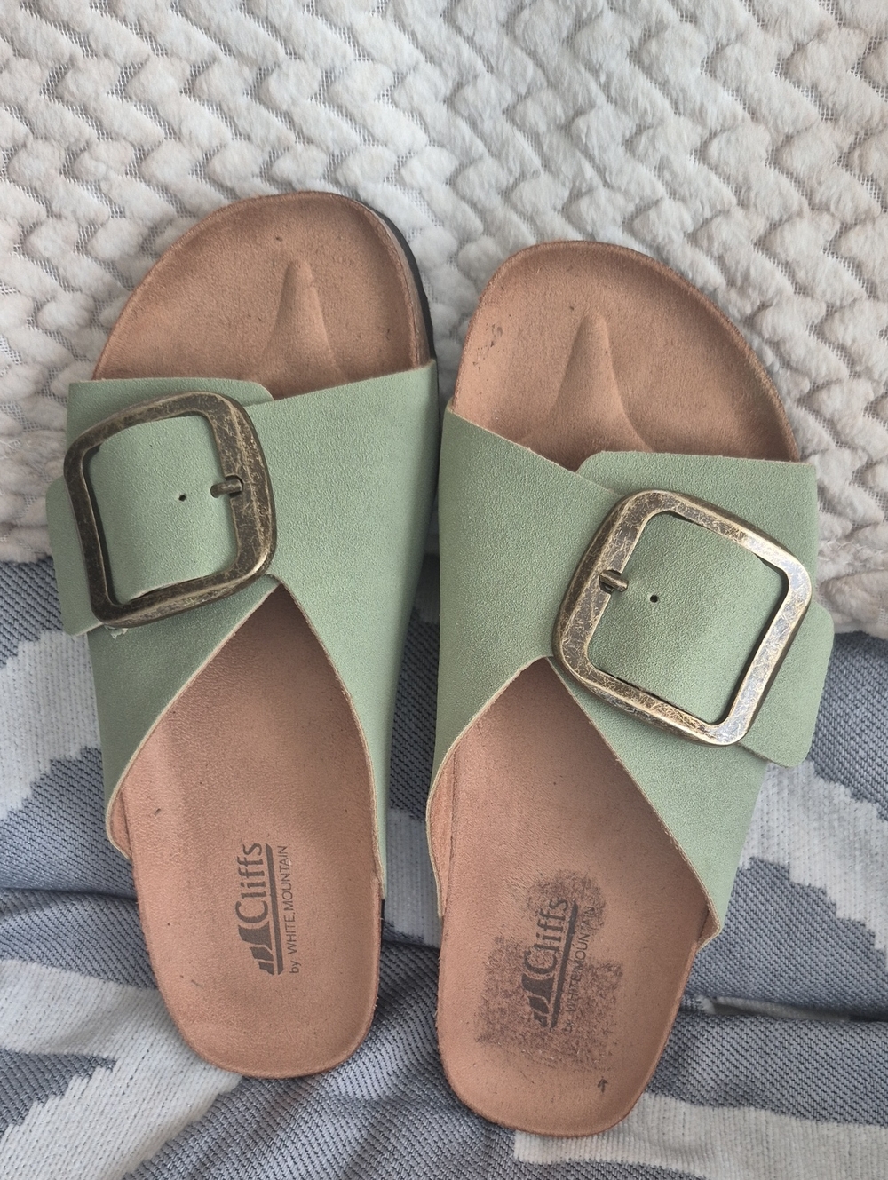 Cliffs by WHITE MOUNTAIN Sage Green Buckle Slide Sandals